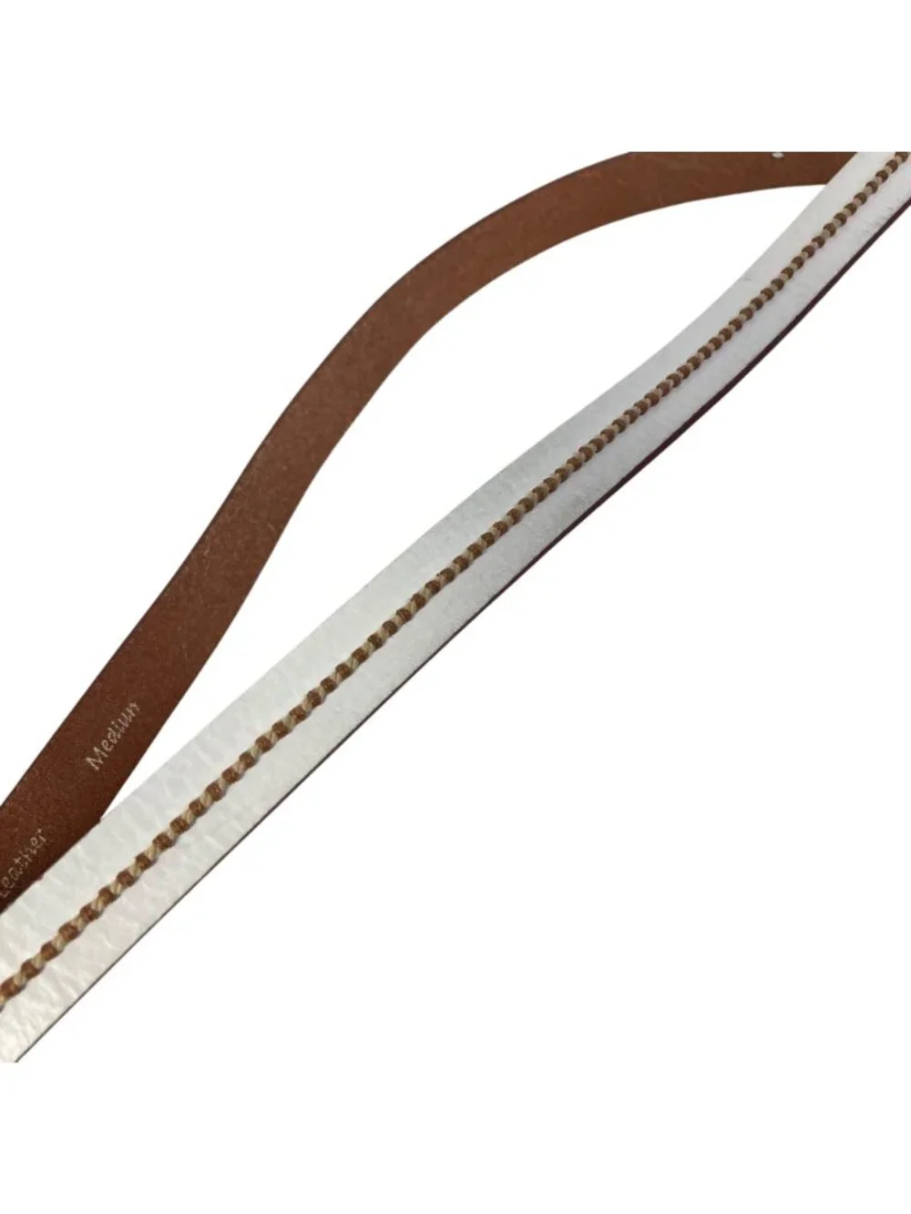 Fossil Skinny White Leather Belt Womens Medium Braided Accent Silver Buckle
